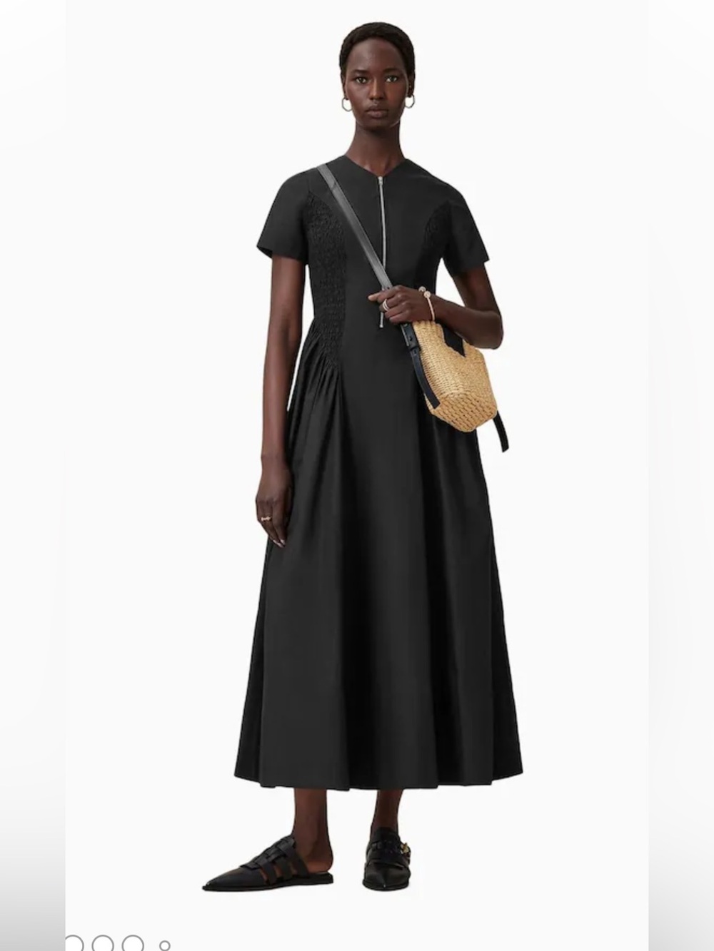 ALLSAINTS Black Sheena Short-Sleeve Maxi Dress with Front Zip